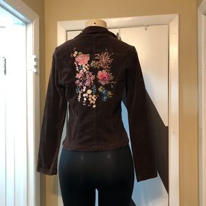 AZIZ brown Corduroy embroidered long sleeves jacke